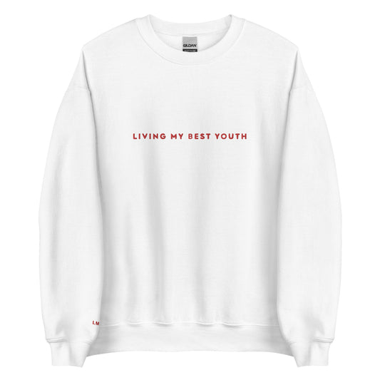 LIVING MY BEST YOUTH CREWNECK - Red Font